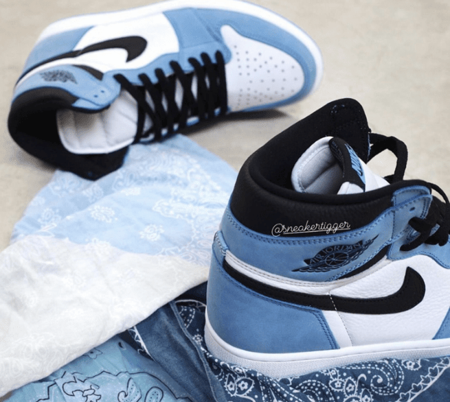 全新白蓝 Air Jordan 1 实物图 Air Jordan 1 High OG “University Blue” AJ1白黑蓝高帮 货号：555088-134