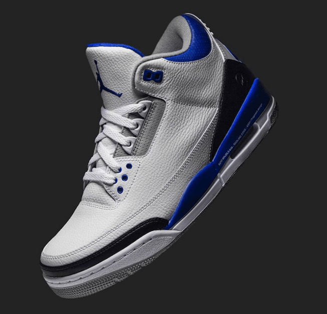 AJ3小闪电发售日期 冠希同款AJ Air Jordan 3 “Racer Blue” AJ3白蓝实战球鞋亲友配色 货号：CT8532-145
