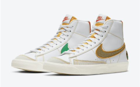 耐克开拓者米白色高帮 Nike Blazer Mid GS “Raygun” 耐克外星人配色新款 货号：DD9528-100