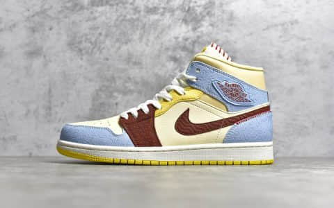 AJ1中帮非洲风情 Air Jordan 1 Mid“Fearless”X Maison Chateau 雕刻花纹AJ1中帮新配色 货号：CU2803-200