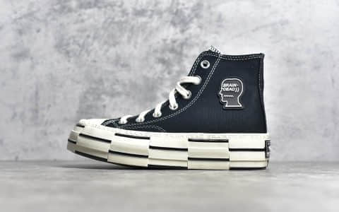 匡威脑死亡黑色解构高帮帆布鞋 Brain Dead x Converse Chuck Lift 1970 Hi 2.0 匡威厚底板鞋 货号：170549C