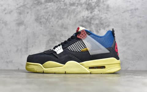 AJ4 Union LA联名款黑黄蓝色 Union LA x Air Jordan 4 Retro 莆田实战篮球鞋 货号：DC9533-001