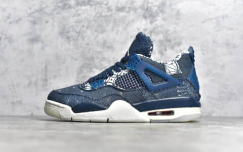 AJ4蓝白牛仔刺子绣 Air Jordan 4 Retro”Deep Ocean” 纯原版本AJ4鸳鸯红蓝鞋带 货号：CW0898-400