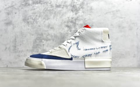 耐克开拓者拆线白灰深蓝高帮板鞋 NIKE SB Zoom Blazer Mid Edge"Hack Pack“ 开拓者拆线大钩子 货号：CI3833-100