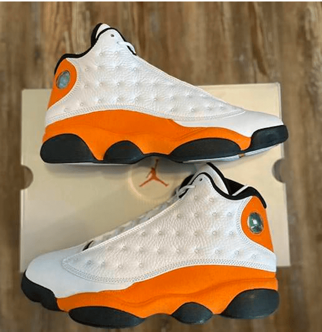 AJ13扣碎最新实物兔 Air Jordan 13 “Starfish” 白橙AJ13数字韩球鞋元旦节发售 货号：414571-108