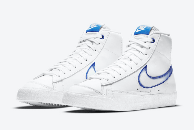 耐克开拓者渐变镂空钩 Nike Blazer Mid 耐克白蓝高帮板鞋新品上架 货号：DD9685-100
