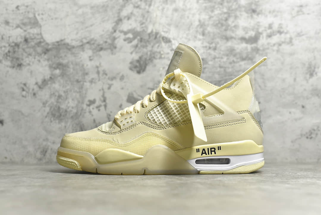 AJ4OW联名米黄色限量款 OW x AJ4 Cream Sail 原厂皮料AJ4正品百分百无色差 货号：CV9388-100