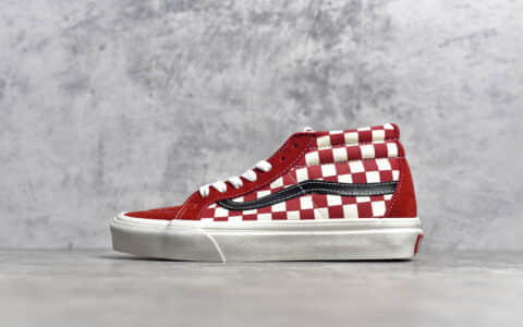 万斯SK8酒红中帮帆布鞋 Vans sk8-hi -Mid 顶级品质万斯棋盘格中帮板鞋 莆田纯原复刻