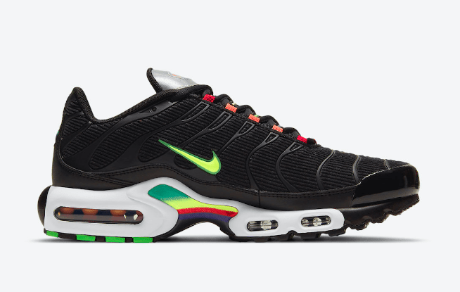 耐克MAX PLUS灯芯绒黑色气垫 Nike Air Max Plus 新配色耐克黑色彩虹复古跑鞋 货号：DA5561-001