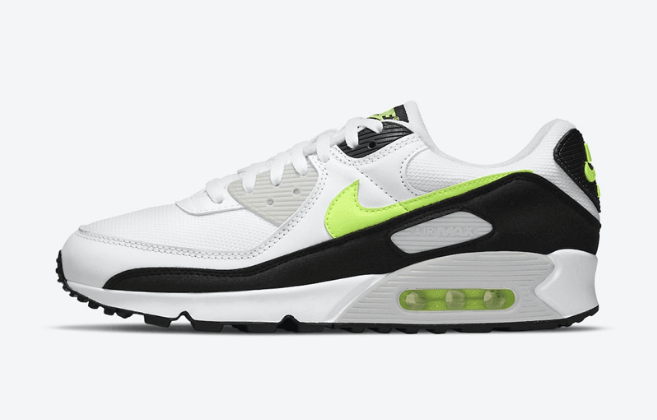 耐克AIE MAX90 OG全新配色 Nike Air Max 90 “Hot Lime” 耐克MAX90白黑绿老爹鞋 货号：CZ1846-100