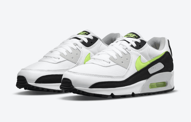 耐克AIE MAX90 OG全新配色 Nike Air Max 90 “Hot Lime” 耐克MAX90白黑绿老爹鞋 货号：CZ1846-100