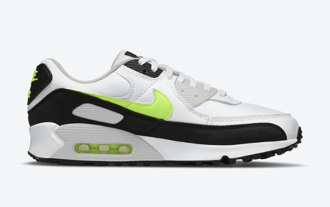 耐克AIE MAX90 OG全新配色 Nike Air Max 90 “Hot Lime” 耐克MAX90白黑绿老爹鞋 货号：CZ1846-100