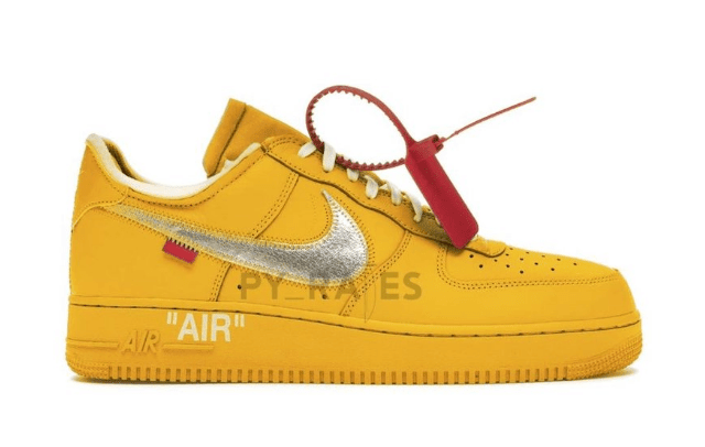 耐克空军OW联名黄色 OFF-WHITE x Nike Air Force 1 “University Gold” 全新耐克空军黄金配色 货号：DD1876-700