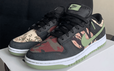 耐克Dunk迷彩鸳鸯配色新款 Nike Dunk Low SE “Oil Green” 耐克Dunk迷彩滑板鞋 货号：DH0957-001