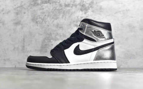 AJ1黑银脚趾小伦纳德高帮 Air Jordan 1 Retro “Silver Toe” 黑银脚趾漆皮头层皮拼接 货号：CD0461-001