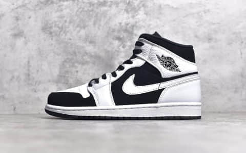 AJ1黑白熊猫中帮纯原版本 Air Jordan 1 AJ1熊猫中帮细节图 货号：554724-113