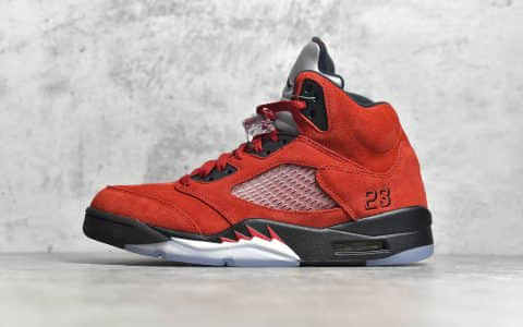 AJ5愤怒的公牛黑红高帮篮球鞋 Air Jordan 5 莆田顶级版本实战篮球鞋 AJ5红色麂皮高帮 货号：DD0587-600