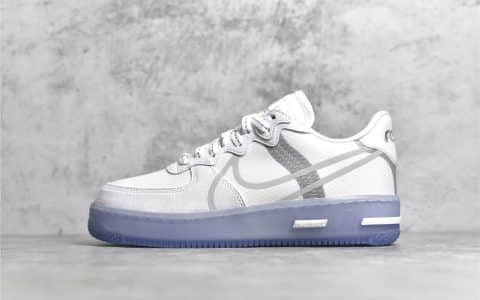 耐克空军骨白冰蓝低帮 Nike Air Force 1 React QS Light Bone 耐克瑞亚空军冰蓝 耐克空军缓震低帮 货号：CQ8879-100