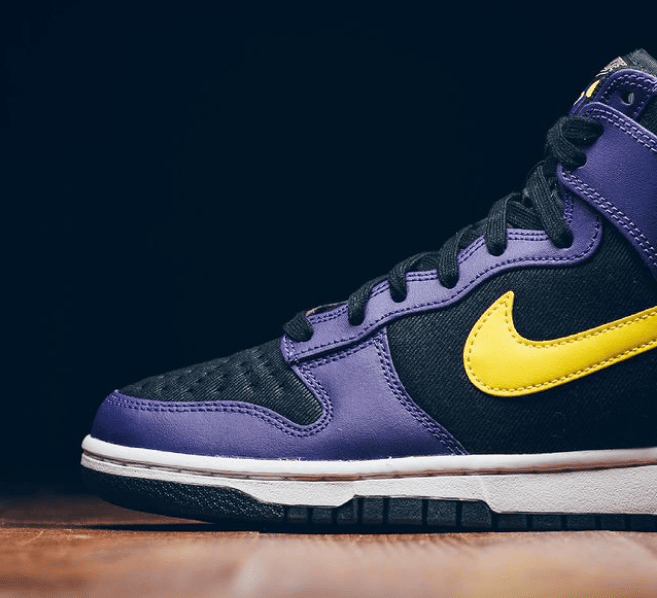 耐克Dunk湖人高帮 Nike Dunk Hi EMB “Lakers” 耐克Dunk黑紫帆布加皮革高帮 货号：DH0642-001