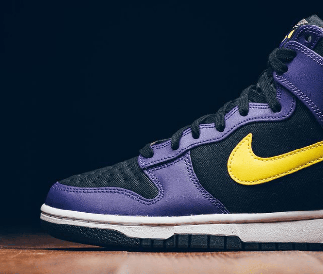 耐克Dunk湖人高帮 Nike Dunk Hi EMB “Lakers” 耐克Dunk黑紫帆布加皮革高帮 货号：DH0642-001