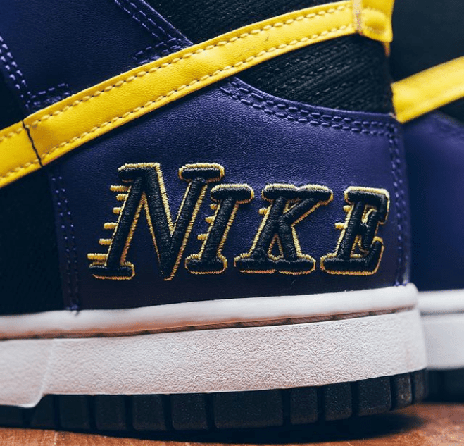 耐克Dunk湖人高帮 Nike Dunk Hi EMB “Lakers” 耐克Dunk黑紫帆布加皮革高帮 货号：DH0642-001