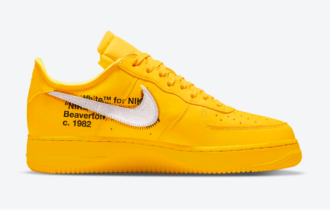 耐克空军一号OW联名 OFF-WHITE x Nike Air Force 1 Low “University Gold” 耐克空军黄色低帮联名款 货号：DD1876-700