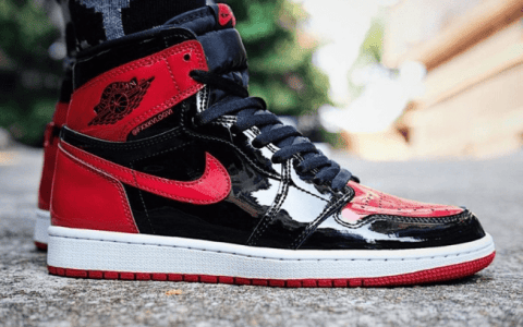 AJ1黑红禁穿复刻发售 Air Jordan 1 High OG “Bred Patent” AJ1黑红漆皮高帮上脚图 货号：555088-063