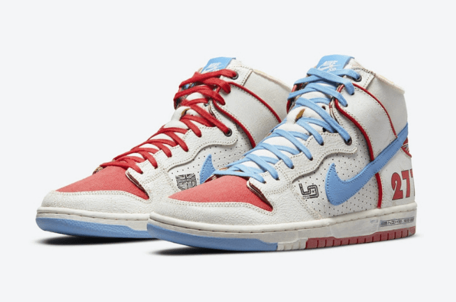 耐克保时捷联名 Ishod Wair x Magnus Walker x Nike SB Dunk High 耐克SB Dunk白蓝红高帮 货号：DH7683-100