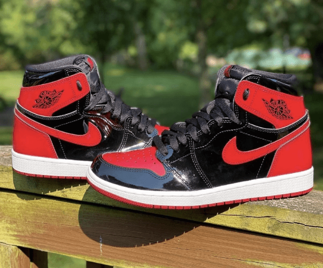 AJ1黑红漆皮版本 AJ1黑红高帮 Air Jordan 1 High OG “Bred Patent” 经典AJ1黑红复刻 货号：555088-063