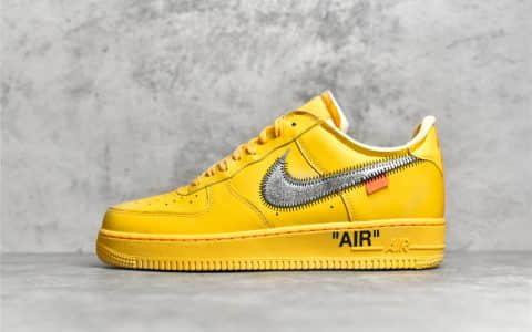 耐克空军OW联名金银配色 OFF-WHITE X Air Force 1“UNIversity Gold” 耐克空军金色低帮联名款 货号：DD1876-700