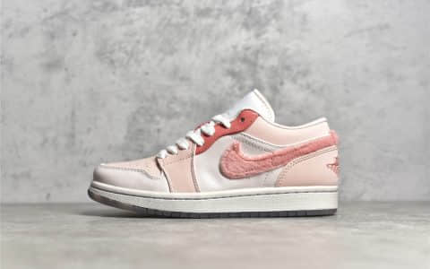 AJ1粉眼绒毛粉色钩低帮 Air Jordan 1 low “Mighty swooshes” AJ1白粉低帮纯原 货号：DM5443-666