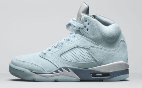 AJ5蓝色麂皮高帮球鞋 AJ5冰蓝 Air Jordan 5 WMNS “Bluebird” AJ5蓝鸟实物曝光 货号：DD9336-400