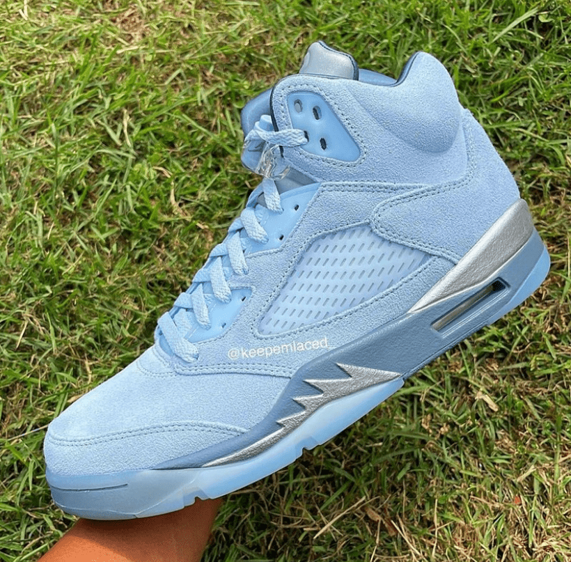 AJ5蓝色麂皮高帮球鞋 AJ5冰蓝 Air Jordan 5 WMNS “Bluebird” AJ5蓝鸟实物曝光 货号：DD9336-400