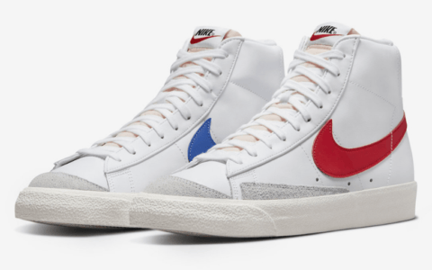 耐克开拓者高帮新配色 Nike Blazer Mid ’77 耐克开拓者红蓝钩 耐克鸳鸯钩 货号：BQ6806-117 BQ6806-116