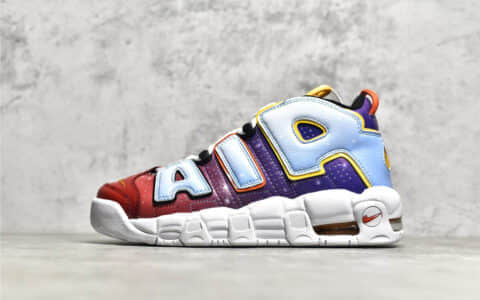 耐克皮蓬渐变红蓝实战球鞋 Nike Air More Uptempo 耐克皮蓬星河 货号：DD9223-100