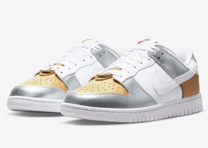 耐克Dunk金链子 Nike Dunk Low WMNS “Metallic” 耐克Dunk金银白低帮 货号：DH4403-700