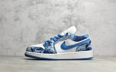 AJ1水洗丹宁白蓝低帮 Air Jordan 1 Low “Washed Denim” AJ1牛仔白蓝校园情侣板鞋 货号：DM8947-100