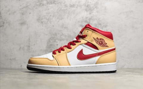 LJR版本AJ1红卡其中帮板鞋 Air Jordan 1 Mid 正品原版AJ1中帮工厂 货号：555724-201