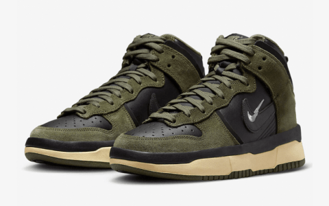 耐克DUNK黑绿麂皮高帮 Nike Dunk High Up “Medium Olive” 耐克Dunk军绿新款 货号：DH3718-200