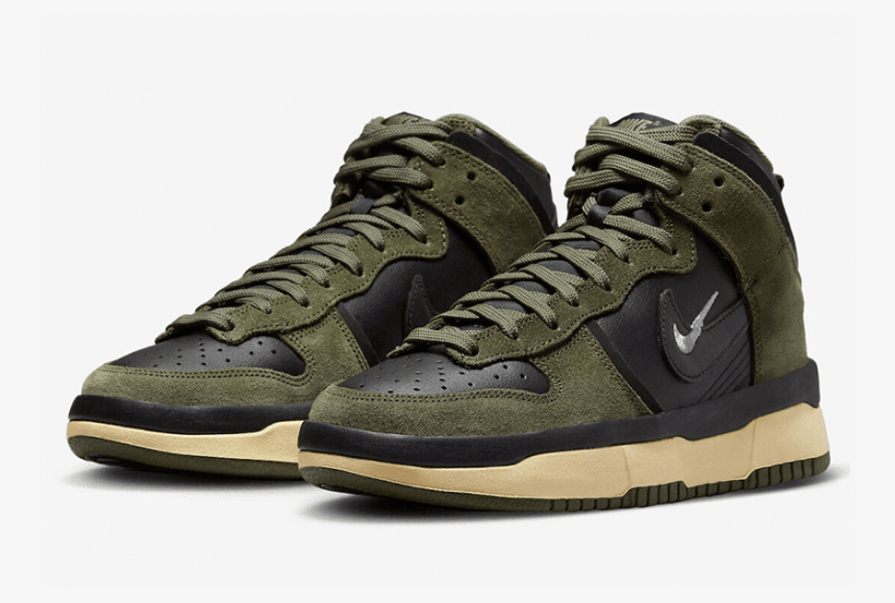 耐克DUNK黑绿麂皮高帮 Nike Dunk High Up “Medium Olive” 耐克Dunk军绿新款 货号：DH3718-200