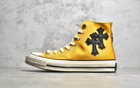 匡威1970S黄色高帮联名款 Chrome Hearts x Converse Chuck Taylor 匡威十字架黄色 货号：A88888C