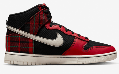 耐克Dunk黑红高帮复古板鞋 Nike Dunk High “Plaid” 酷似耐克dunk死侍配色 货号：DV0826-001