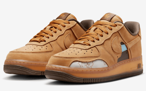 耐克Dunk小麦镂空花卉低帮 Nike Air Force 1 Low “Wheat Mocha”  货号：DQ7580-700