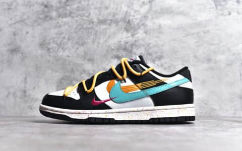 耐克DUNK三勾绑带黑白黄绿粉 Nike SB Dunk Low 耐克SB Dunk解构彩色勾 货号：FD4623-138