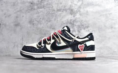 耐克Dunk解构三勾低帮板鞋定制版Nike Dunk Low Retro耐克Dunk黑白低帮耐克Dunk拆解鞋带 货号CW1590-100