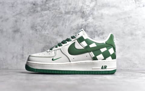 耐克空军棋盘格白绿格子低帮鞋Nike Air Force 1'07 Low耐克空军方块深绿