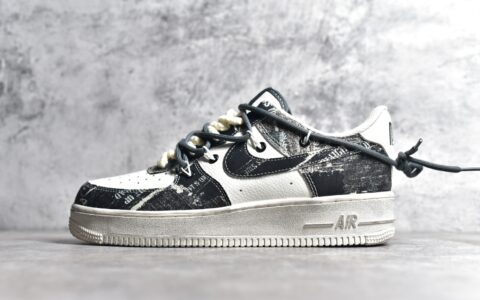 耐克空军牛仔白黑耐磨板鞋Nike Air Force 1 Low 07耐克空军缓震板鞋耐克牛仔绑带板鞋货号：BD7700-888