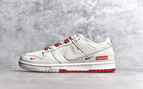 耐克SB Dunk白红SUPREME联名款Nike SB Dunk Low x Supreme耐克SUP联名耐克缓震板鞋货号BB8675-107